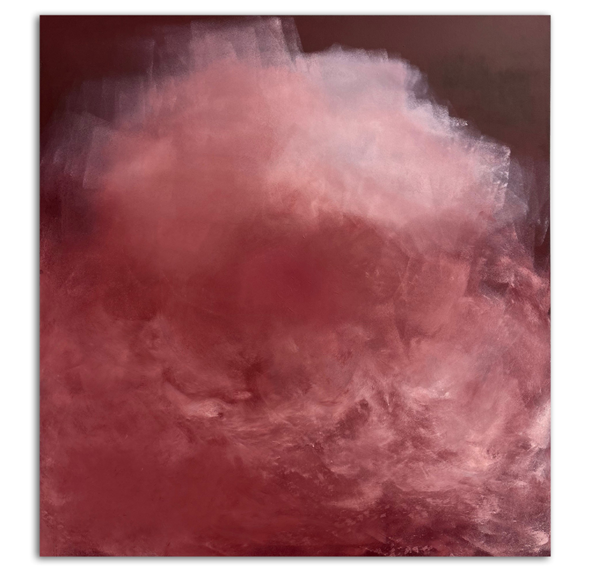 Painting by Christian Masarati Letts in wine, rose and plum oil on raw canvas